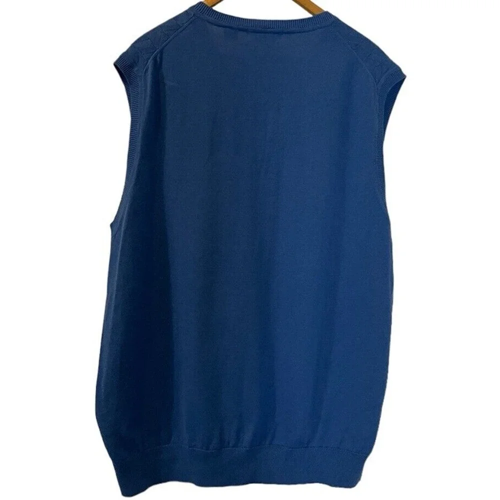 Alan Flusser Sweater Vest Men's 2XL Blue Pull Over V-Neck Knit Golf